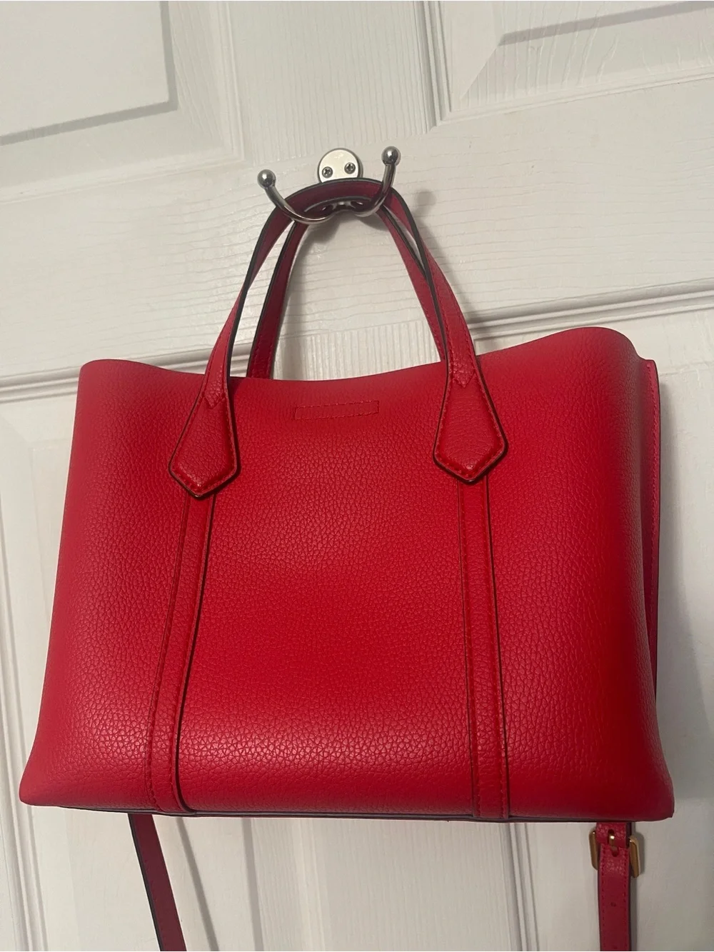 Tory Burch Perry Small Red Leather Tote Detachable Strap Crossbody